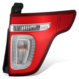 Auto Dynasty Rear Brake Tail Lights Assembly Compatible with 2011 2012 2013 2014 2015 Ford Explorer/Police Interceptor Utility 11-15, Passenger Right Side, Chrome Housing Red/Clear Lens