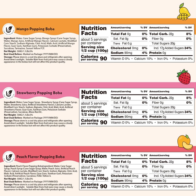 Hojalicious - PoppingBoba Variety Set (Pack of 3, 500g) (Mango,