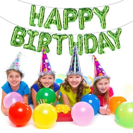 ADARRO Green Pixel Happy Birthday Banner Foil Balloons for Birthday Party Decorations Supplies