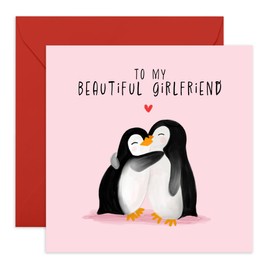 Central 23 Penguin Birthday Card - To My Beautiful Girlfriend - Cute Anniversary Cards For Her - Valentines Day Card For Couple Partner Fiancee - Comes With Stickers - Blank Inside