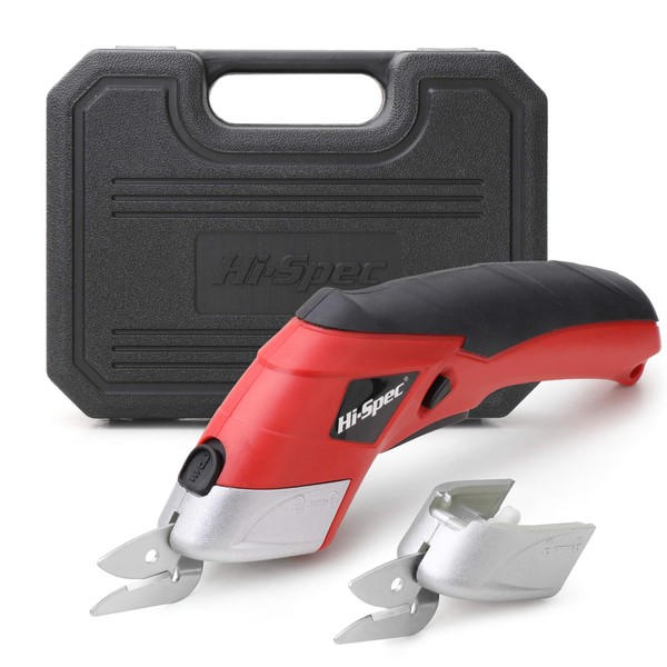 Hi-Spec 3 Piece 3.6V Cordless Electric Power Scissors. Rapid Fabric & Paper Rechargeable Cutters Including Carpet, Cardboard & PVC. Complete with 2 Cutting Heads & Handy Carry Case