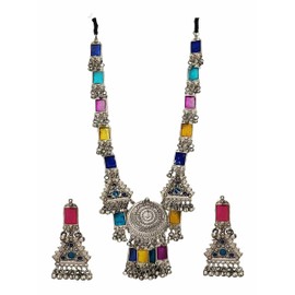 Ethnic Designer Antique Afghani Indian Silver Oxidized Traditional Bollywood Boho Tribal Handmade Necklace Earrings Jewellery Women