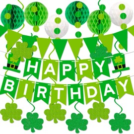 St. Patrick 's Day Birthday Decorations Green Happy Birthday Banner St Patricks Day Birthday Banner Lucky Shamrock Swirl Streamers for Saint Patricks Day Birthday Party Decorations
