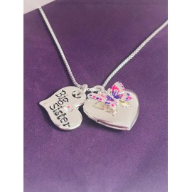 Delight Jewelry Pink & Purple Butterfly Locket Big Sister Heart Necklace, 18"+2"