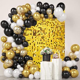 Gold Shimmer Wall Backdrop 24 Panels Cover 6 x 4 Ft, Photo Backdrops for Wedding,Anniversary,Birthday,Party Decoration