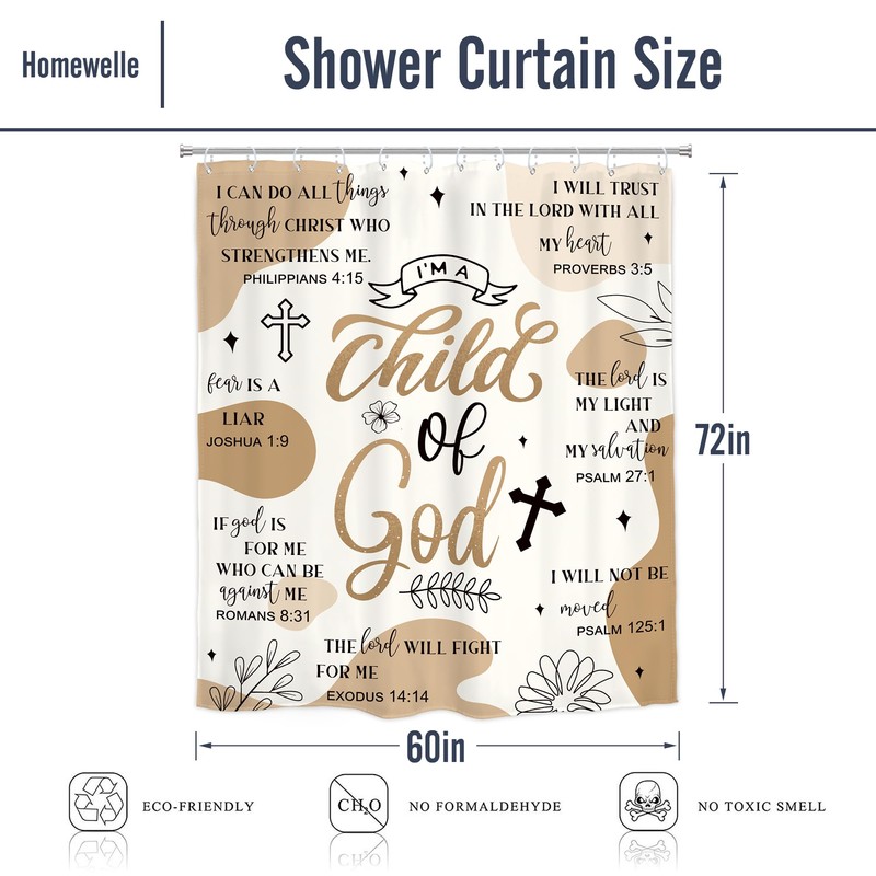 Homewelle Light Brown Abstract Bible Verse Shower Curtain Scripture Christian