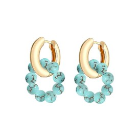 Gold Pearl Hoop Earrings for Women Turquoise Earrings Round Pearl Earrings Dainty Birthday Jewelry Gifts for Women (Turquoise)