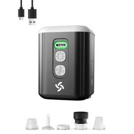 Puligoth Portable Air Pump for Inflatables - Rechargeable Electric Air Mattress Pump with 1600 mAh Battery & Camping Light, 5 Nozzles for Vacuum Storage Bags, Swimming Rings, Pool Floats (Black)