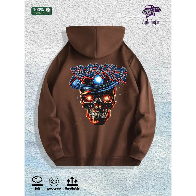 Cosmic Skull Graphic Hoodie 100% Cotton US Warehouse 7 ColorsColor:
