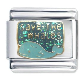 Quiges 9 mm Italian Style Charm Model Stainless Steel Blue Whales for Italy Charm Bracelets, Stainless Steel