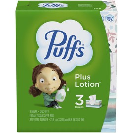 Puffs Plus Lotion Facial Tissue, 2-Ply, White, 124/Box, 3 Box/Pack