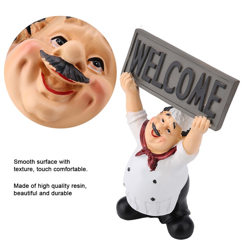 Restaurant Resin Cute Chef Figurine Miniature Statue Ornaments Welcome Board