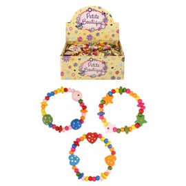 HaSaH 8 x Colourful Wooden Girls Bracelets - Ideal as Goody Loot Party Bag Filler Jewellery