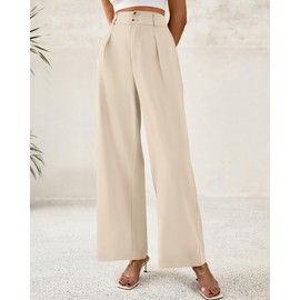 BTFBM Women Wide Leg Dress Pants 2025 High Waisted Button Pleated Business Casual Trousers Office Work Palazzo Pants(Beige, Medium)