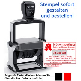 Trodat Professional Text & Date Stamp 5474 60 x 40 mm 7 Lines and Date Attention German Days of the Week in Various Colours Design Online (Metal)