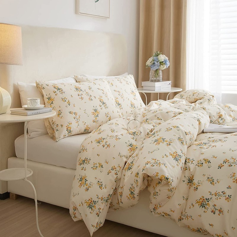 HighBuy French Botanical Comforter Set Full Yellow Floral Printed Bedding