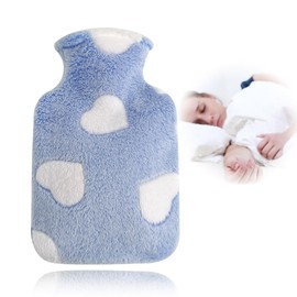 Hot Water Bottle with Cute Cover, 1L Hot Water Bag for Hot and Cold Compress, Leakproof Large Hot Water Bag for Neck, Shoulder and Hand Feet Warmer, Ideal for Women, Men (Blue)