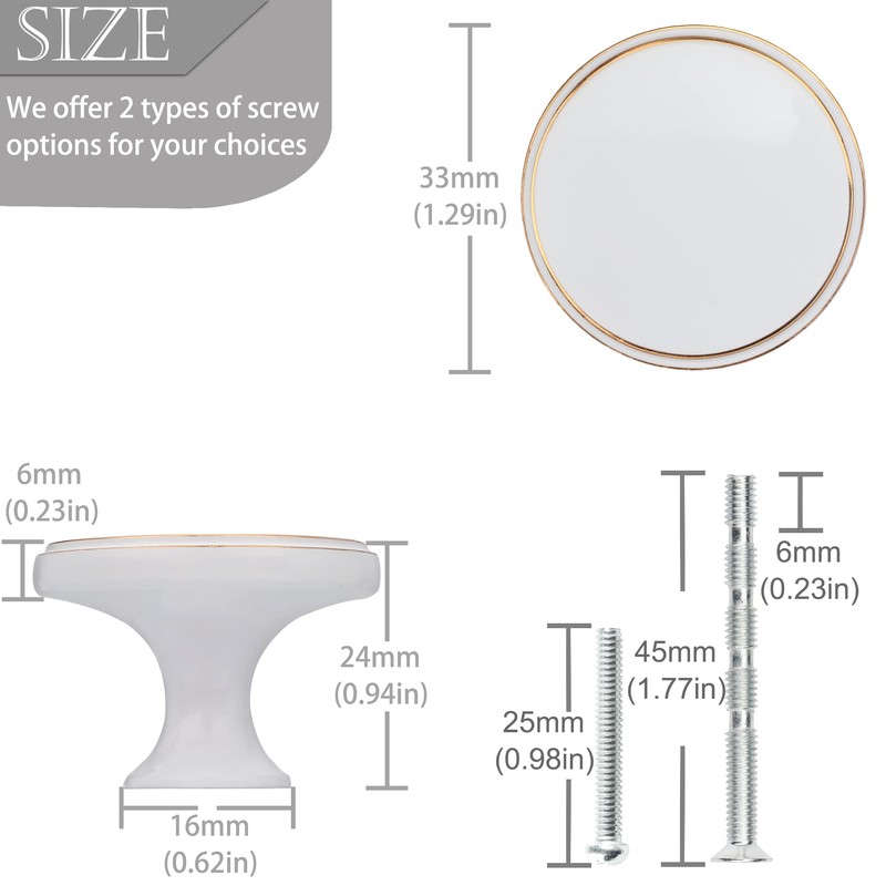 HUGOLEM 2 Pack Varhish White zinc Alloy Cabinet knobs