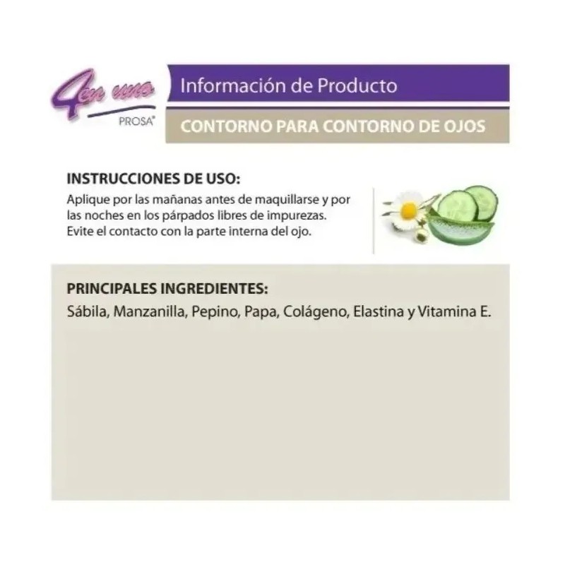 Prosa 4 en 1 Crema Contorno de Ojos, Hidratación y
