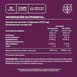 LIFE 360 Berberina  1000 Miligramos  180 Cápsulas  Extracto HCL  Ingredientes de Origen Natural  Inulina de Agave  Suplemento Alimenticio  Sin...     