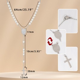 Manfnee Rosary Necklace for men and women Medal & Cross Religious Stainless Steel Praying Rosary Necklace