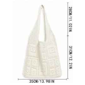 SOLY HUX Women's Crochet Hollow Out Tote Bag Double Handle Lightweight Boho Vacation Handbags Apricot One Size