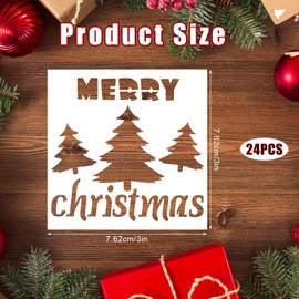 24pcs Small Christmas Stencils, Reusable Xmas Painting 3x3 Inch Template Multiple Patterns Decoration Stencils Painting on Wood for DIY Crafts Card Windows Ornaments Wood Slice