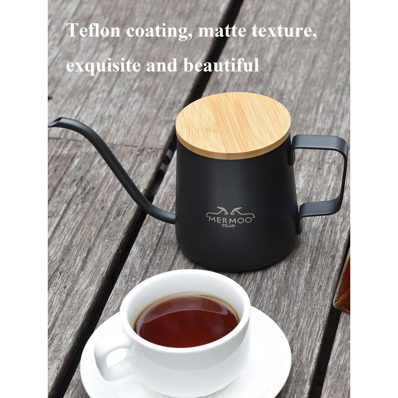 MERMOO YILAN Pour Over Coffee Kettle 12oz, Gooseneck, Wooden Lid,