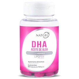 NatGel DHA + Hierro Lipofer® | Omega-3 de Alga Schizochytrium con Hierro Patentado | Prenatal, Apoyo Esencial en el Embarazo | 60 Softgels de 750 mg