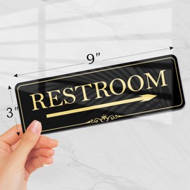 9x3 Inch Restroom Sign with Right Arrow, Acrylic Self-stick Door Wall Signage for Business Home Bathroom (Royal Black)