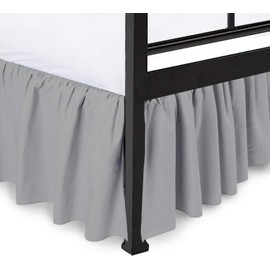 Peace Sleep Bedding - Ruffled Bed Skirt with Split Corners, Light Grey, Queen 14 Inch Drop Bedskirt, Hotel Quality Brushed Microfiber Wrinkle Free Dust Ruffle Bed Skirt Queen Size