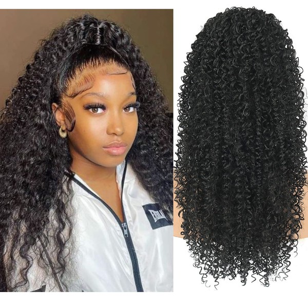 Aisaide Kinky Curly Ponytail Extension for Black Women Kinky Drawstring Ponytail Synthetic Deep Curly Ponytail Drawstring Ponytail Heat Resistant Afro Kinky Curly Ponytail Hair Pieces for Women 26Inch 1B