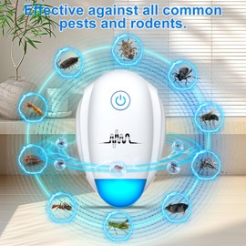 Upgraded Ultrasonic Repeller, Indoor Ultrasonic Repellent, Electronic Plug in Pest Control for Bugs,Mosquito,Roach, Ant, Rodent, Mouse, Spider Repellent for House, Warehouse, Garage (White)