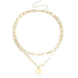 Yspokfay Layered Gold Silver Necklaces Chunky Stack Layered Chain Choker Necklace Herringbone Gold Necklaces-D Round Gold