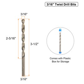 sourcing map 3/16" M35 Cobalt Twist Drill Bits, High-Speed Steel Jobber Drill Bit for Stainless Steel, Hardened Metal, Cast Iron, Aluminum, Copper, Soft Alloy Steel, Wood, Plastic