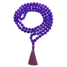 Calming & Balancing Purple Jade Mala Necklace with Tassel (8mm 108 Beads) - Taurus & Libra Birthstone - Heart Chakra Harmony