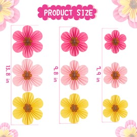 SUNBEAUTY Gold Flower Party Decorations Paper Fans Classroom Decoration Paper Floral Backdrop Decor Paper Fans Decoration Hanging Paper Fans Gold Flower Wall Decor Set of 9