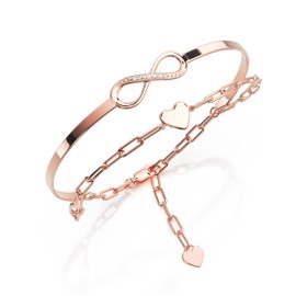 Amoonic Only You Women's Infinity Bracelet 925 Silver or Gold-Plated with Zirconia Stones I Infinity Silver Bracelet with Engraved Heart, Rose Gold Plated, Cubic Zirconia