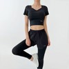 Sports Tension Cropped Short-Sleeve Air Stretch Two-in-One Leggings Set (DBC1903-1907W) Top (Black) L / Bottom (Gray) L 3ea