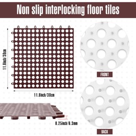 Tinideya 50 Pack Interlocking Floor Tiles Bulk, 11.8'' x 11.8'' Drainage Floor Tiles with Drain Holes, Non Slip TPE Splicing Waterproof Mat for Wet Areas Bathroom Kitchen Patio Pool(Brown-White)