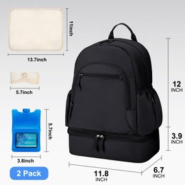 GDNasist Breast Pump Backpack Fit for Spectra S1 and S2 with Removable Cooler Compartment, Pumping Bag for Pump Accessories, Breast Pump Bag for Work, Travel and Family Use Black