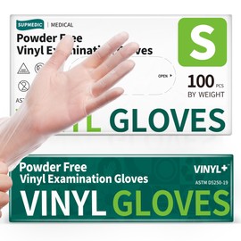 Supmedic Vinyl Disposable Exam Gloves, Clear 4 Mil Powder-Free Latex-Free Medical Food-Safe Cooking Cleaning Glove, 100 Pcs (Small)