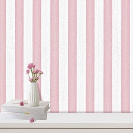 Striped Pink and White Wallpaper Peel and Stick Boho Silver Stripe Textured Contact Paper 15.7"x118" Self Adhesive Removable Waterproof Wallpaper for Bedroom,Cabinets,Drawer Liners