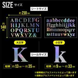 YS-049 English Stickers (Uppercase & Lower Case) Alphabet Large Aurora Silver Rainbow Decoration, Glitter, Large Capacity, Total of 6 Sheets Included