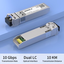 Sodola 10GBase-LR SFP+ Transceiver, 10G 1310nm SMF, up to 10 km, Compatible with Cisco SFP-10G-LR, Meraki MA-SFP-10GB-LR, Ubiquiti UniFi UF-SM-10G, Mikrotik, Fortinet, Netgear and More (2 Packs)