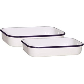 Krüger Karl Husum 2-Piece Roasting Baking and Lasagne Mould 36/32 cm Casserole Baking Mould White with Blue Rim 36 x 23 x 7 cm + 32 x 20 x 6.5 (32 cm)
