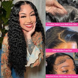 Vnrtkkn 36 Inch HD Lace Front Wigs Human Hair 200% Density 13x4 Deep Wave Lace Front Wigs Human Hair Curly Wigs for Women Glueless Deep Wave Frontal Wigs with Baby Hair Pre Plucked Deep Wave Wig