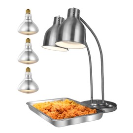 VEVOR Food Heat Lamp, 500W Electric Commercial Food Warmer Light, 2-Head Stainless Steel French Fry Heating Lamp with 3 Bulbs, Catering Food Warming Equipment for Kitchen, Buffet, Restaurant, Silver