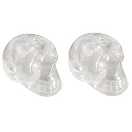 Ladeukoi 2Pcs Natural Stone Human Skull Statue, Hand Carved Healing Crystal Skull Head Bone Figurine Decoration Skeleton, 1"(25mm), Rock Quartz