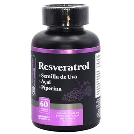 Resveratrol 60 Cápsulas | Uva Roja, Acai y Pimienta negra | Antioxidante |1000 mg por porción | 60 Cápsulas | Dura 1 Mes | Alta en Polifenoles | Ingredientes Naturales